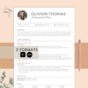 ATS CV-mall Word, Canva, professionell CV-mall, grundläggande och enkelt CV med foto, redigerbart, personligt brev och referenser inkluderade