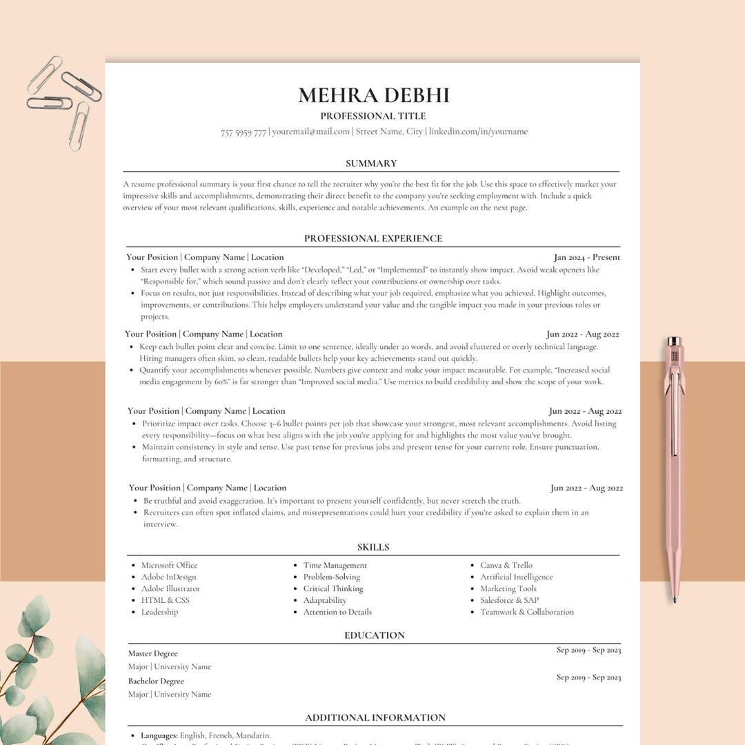 Professional ATS CV Template 2026, Single-column Cv Cover Letter Modern ...