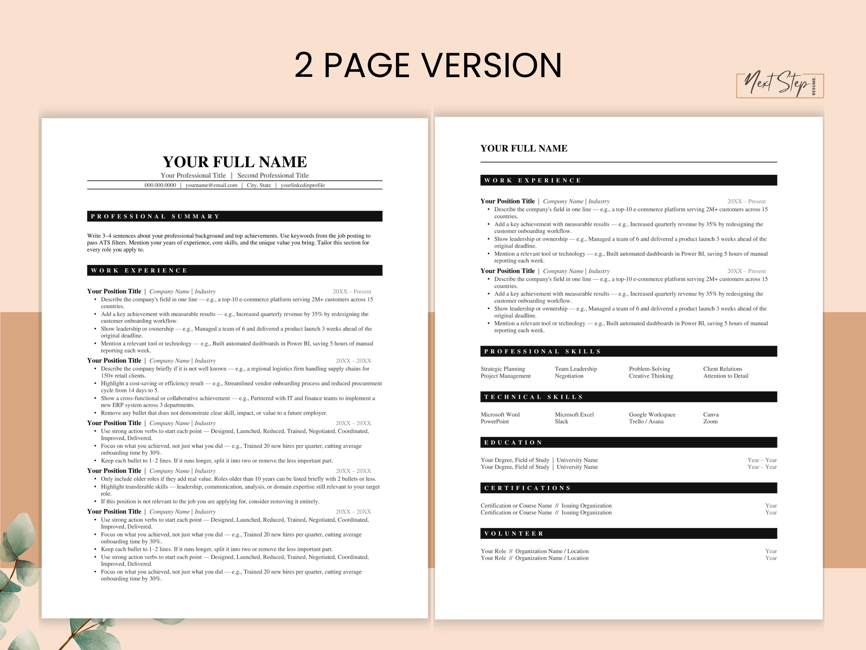 ATS Friendly Resume Template for Microsoft Word and Google Docs, Cover ...