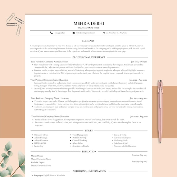ATS Resume Templates, 2026 Professional CV, Clean Ats Cover Letter Included, 1, 2, Page, Modern and Editable Resumes Template ATS Friendly