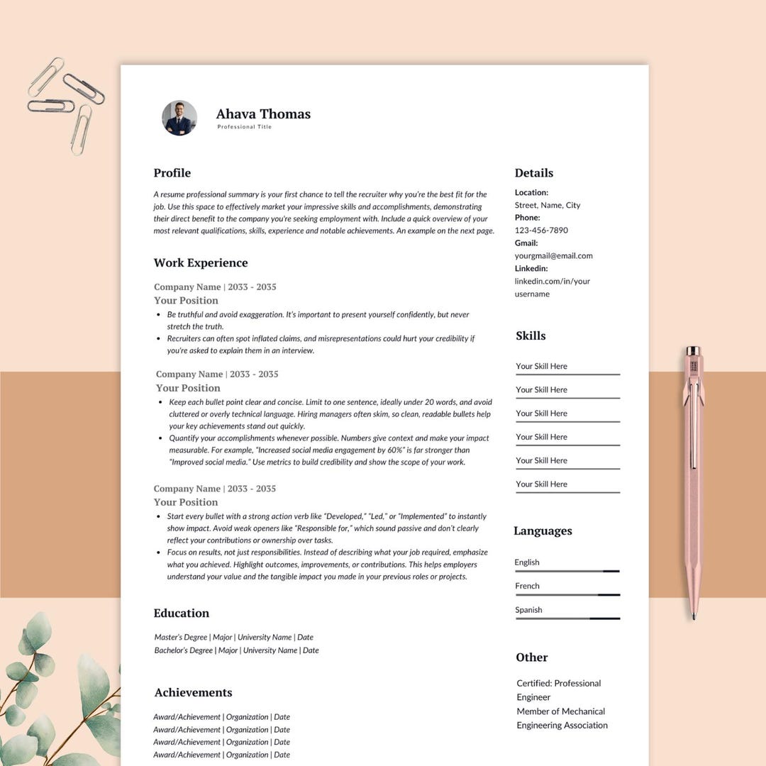 Professional ATS Resume Template Canva With Cover Letter, CV Template ...