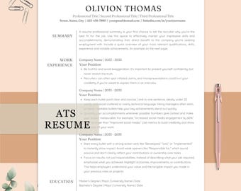 Plantilla de CV ATS fácil de usar, CV profesional, CV minimalista, plantilla de CV profesional, editable, incluye carta de presentación y referencias.