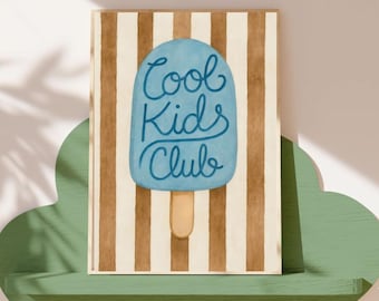 Kids Club Poster, Brown Blue Nursery Art (Digital Download)