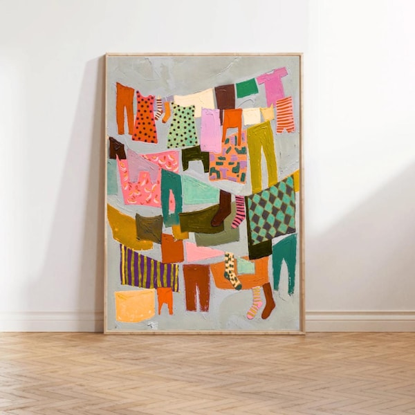 Colorful Laundry Print: Clothesline Artwork, Farmhouse Style Poster (Digital Download)
