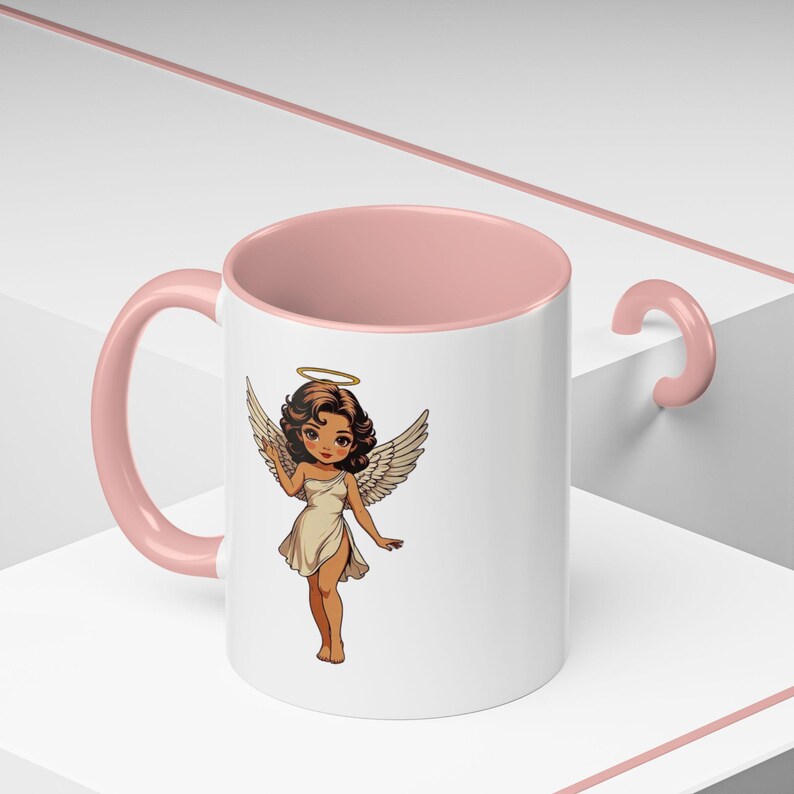 Cute Retro Angel Illustration Mug | Accent Color 11oz Fast & Free Shipping USA image 3
