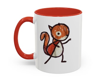 Hand Drawing Squirrel One Eye Mug | Accent Color Inside and Handle Fast & Free Shipping USA