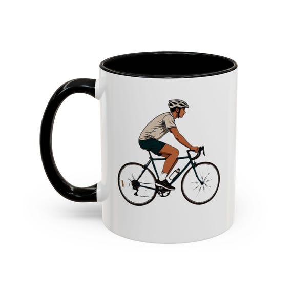 Road Cyclist Illustration Mug | 11oz Accent Coffee Cup Fast & Free Shipping USA