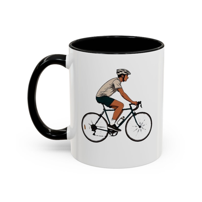 Road Cyclist Illustration Mug | 11oz Accent Coffee Cup Fast & Free Shipping USA image 1
