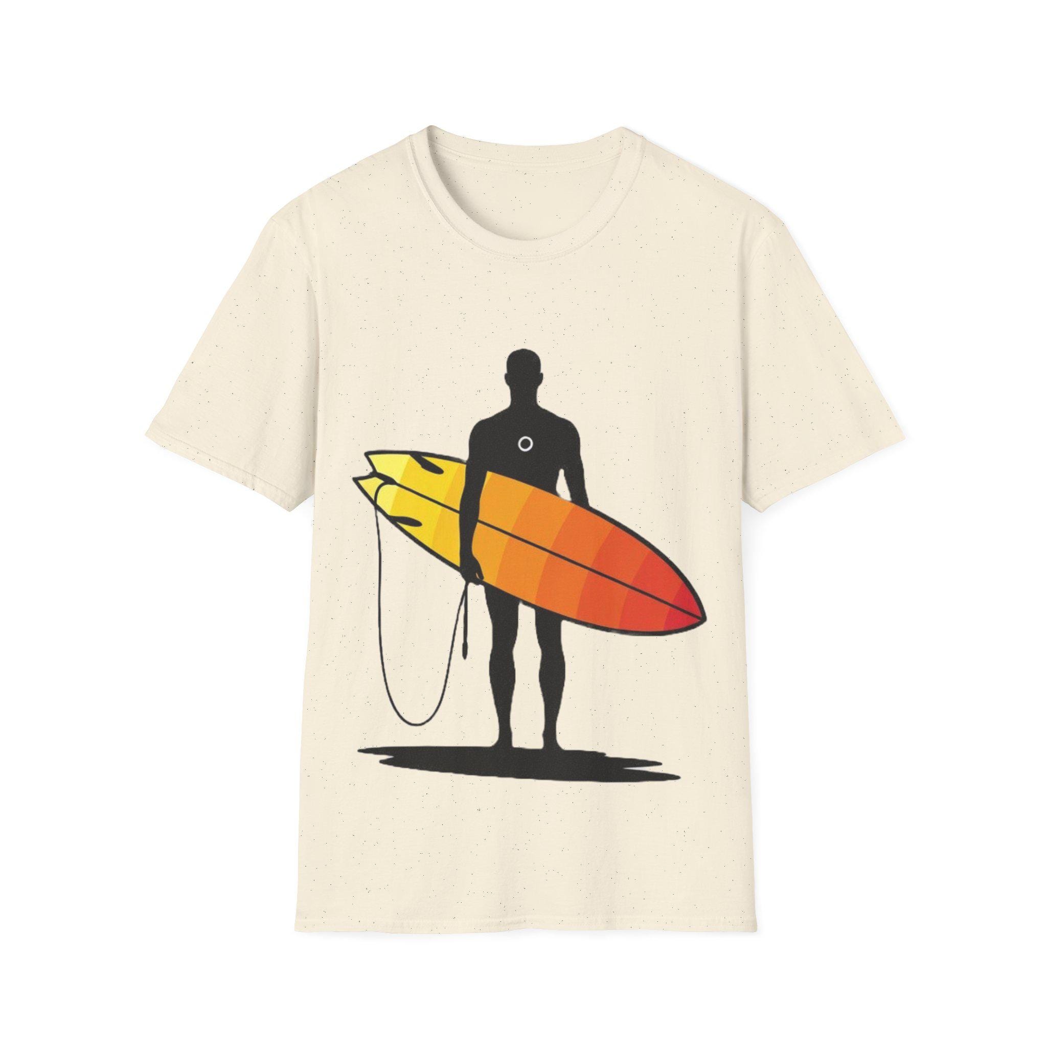 Surfer With Orange Surfboard T-shirt | Beach Wave Tee Fast & Free