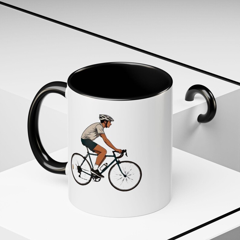 Road Cyclist Illustration Mug | 11oz Accent Coffee Cup Fast & Free Shipping USA image 3
