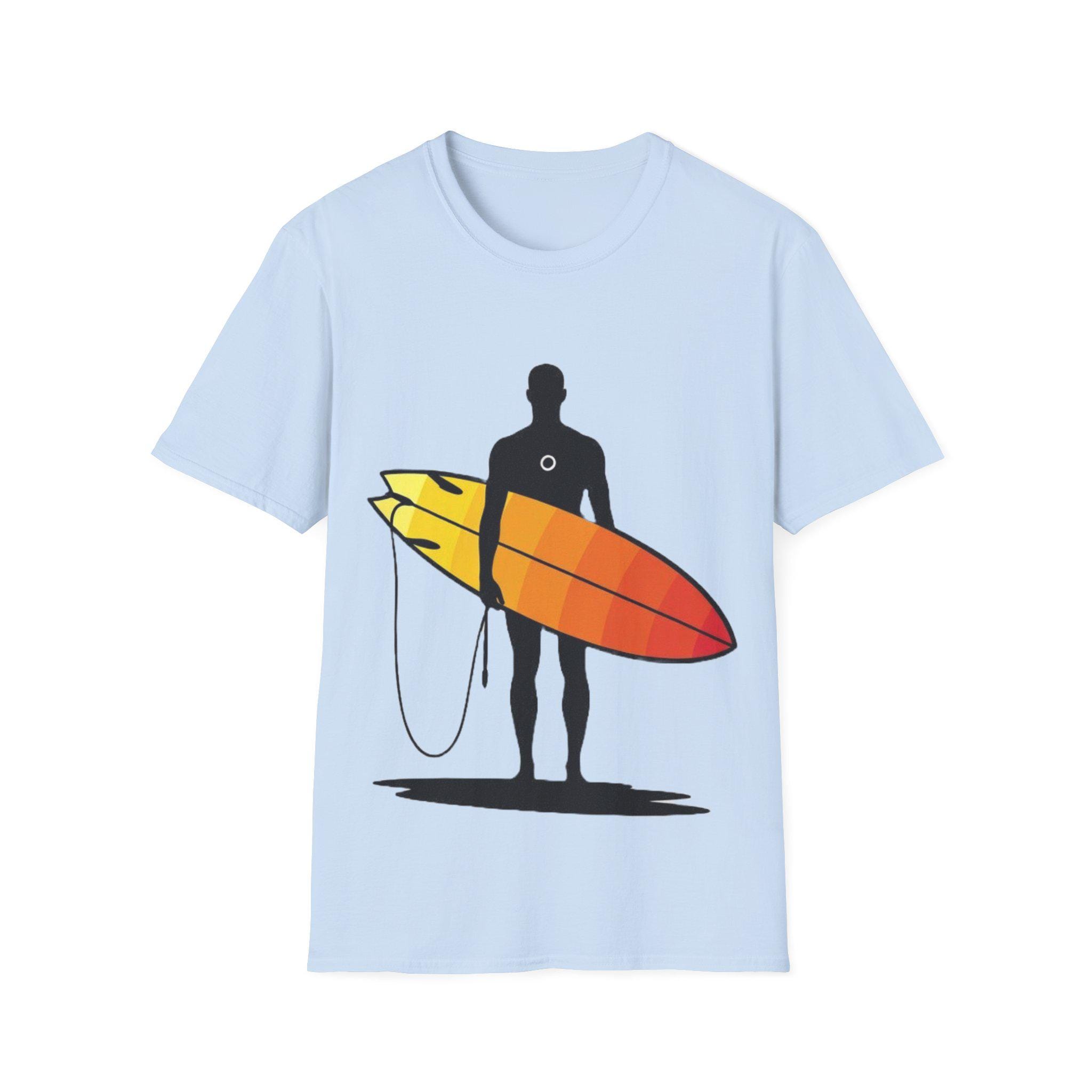 Surfer With Orange Surfboard T-shirt | Beach Wave Tee Fast & Free