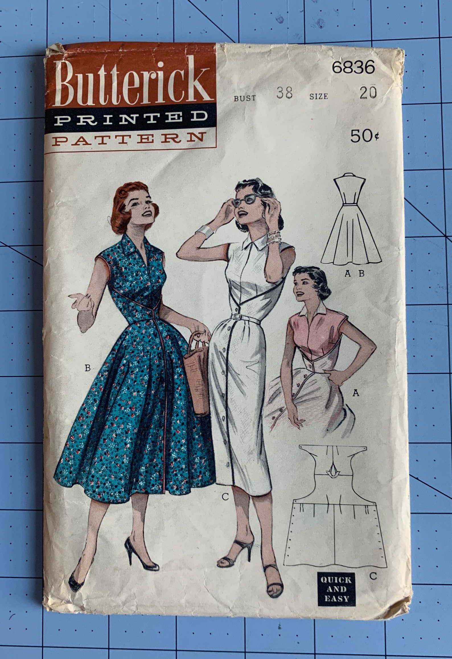 Butterick 50s Vintage Sewing Pattern 6836 A Butterick Walk Etsy