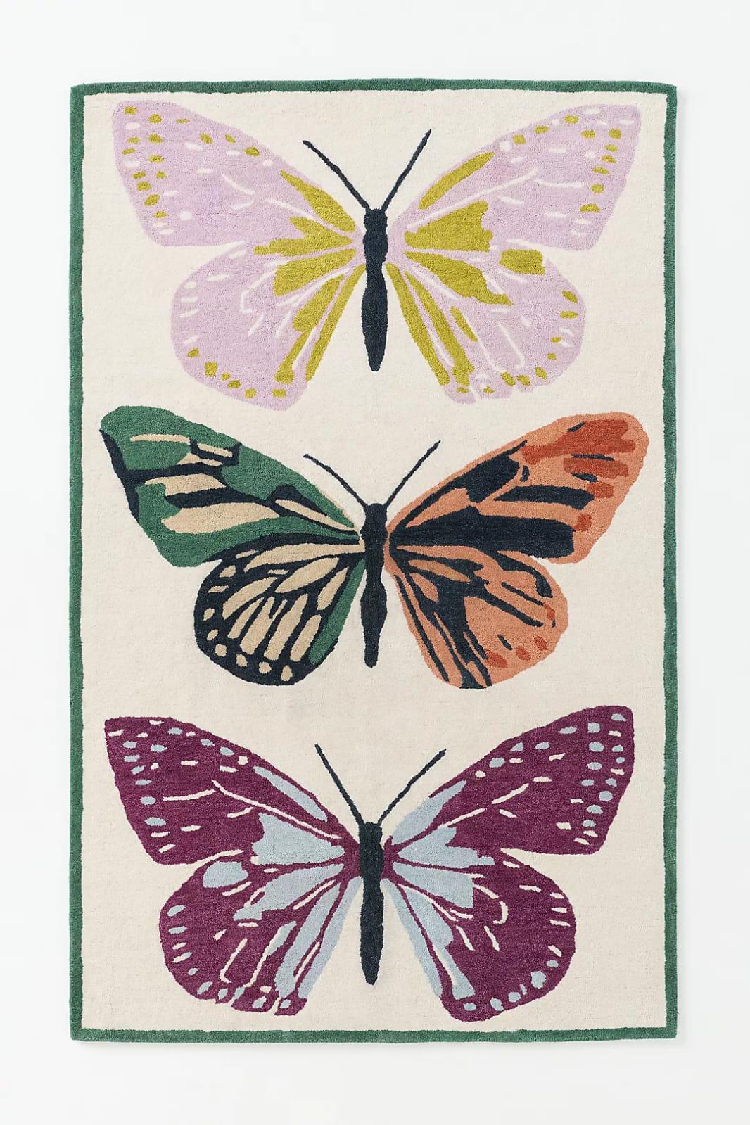 Hand-tufted Wool Butterfly Area Rug – Colorful Nature Carpet for Living ...