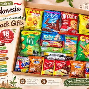 Caja de snacks indonesios seleccionados, 18 piezas de sabores surtidos (caja de regalo)