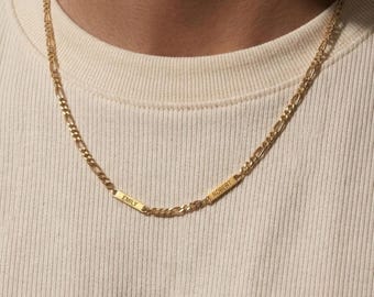 Aangepaste naamketting voor heren: gepersonaliseerde Figaro-ketting met gegraveerde staven, maximaal 3 namen, vaderdagcadeaus, vader sieradencadeau