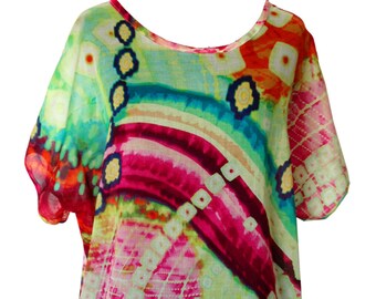 Rainbow Colors Cotton Shirt, Plus Size Shirt, Oversized Colorful Shirt, Light Summer Blouse, Summer Shirt, Printed Shirt