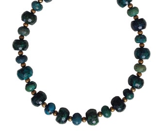 Grand collier de pierres de chrysocolle, collier de pierres vertes, collier de pierres précieuses vertes, collier de déclaration, collier de pierres perlées semi-précieuses