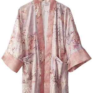 Kimono kersenbloesem – roze bloemen kimono badjas, 100% viscose, grote maten kimono tot 24, lichtgewicht vest in Japanse stijl
