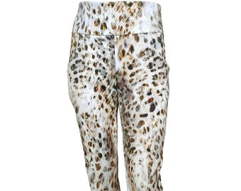 White Leopard Pants, High Waisted Leopard Pants, Straight Leopard Pants, White and Brown Leopard Pants, Printed Cotton Pants