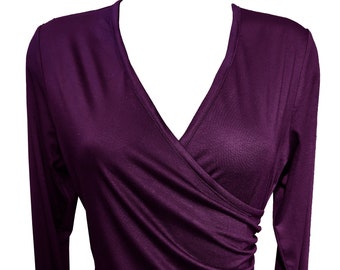 Purple Wrap Shirt, Plus Size Wrap Shirt, Purple Women Shirt, Women Shirts, Purple Cotton Jersey Shirt, Purple Long Sleeves Shirt