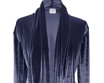 Navy Blue Velvet Cardigan, Blue  Velvet Jacket, Plus Size Clothing, Velvet Outewear, Evening Cardigan Jacket