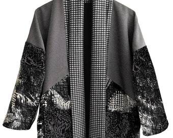 Black and White Patchwork Jacket, Plus Size Black And White Jacket, Reversible Jacket, Plus Size Jacket, Black and White Oversized Jacket