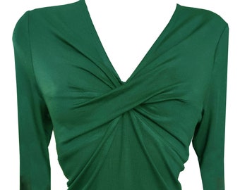 Emerald Green Twist Shirt, Green Plus Size Shirt, Green Jersey Shirt, Green Summer Shirt, Greeb Twisted Shirt
