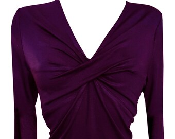 Purple Twist Shirt, Purple Plus Size Shirt, Purple Jersey Shirt, Purple Sleeves Shirt, Purple Twisted Shirt