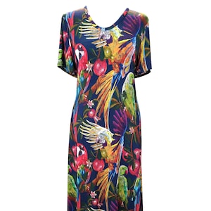 Blue Parrot Maxi Dress, Floral Maxi Flared Dress, Tropical Print Maxi Dress, Plus size Maxi Dress, Women Dress, Birds Print MAxi Dress image 1
