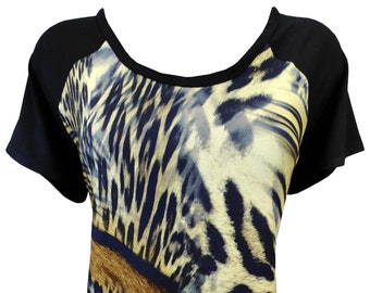 Black and Yellow Leopard Shirt , Black Raglan Sleeves Shirt, Plus Size Shirt, Women Leopard Shirt, Animal Print  Shirt, Summer Shirt