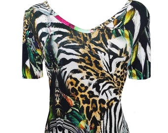 Tropical Shirt, Jungle Shirt, African Shirt, Plus Size Shirt, Short Sleeves Shirt, Cotton Jersey Shirt, Colorful Printed Shirt, Summer Shirt