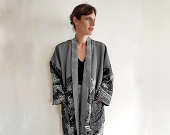 Black and White Patchwork Jacket, Plus Size Black And White Jacket, Reversible Jacket, Plus Size Jacket, Black and White Oversized Jacket