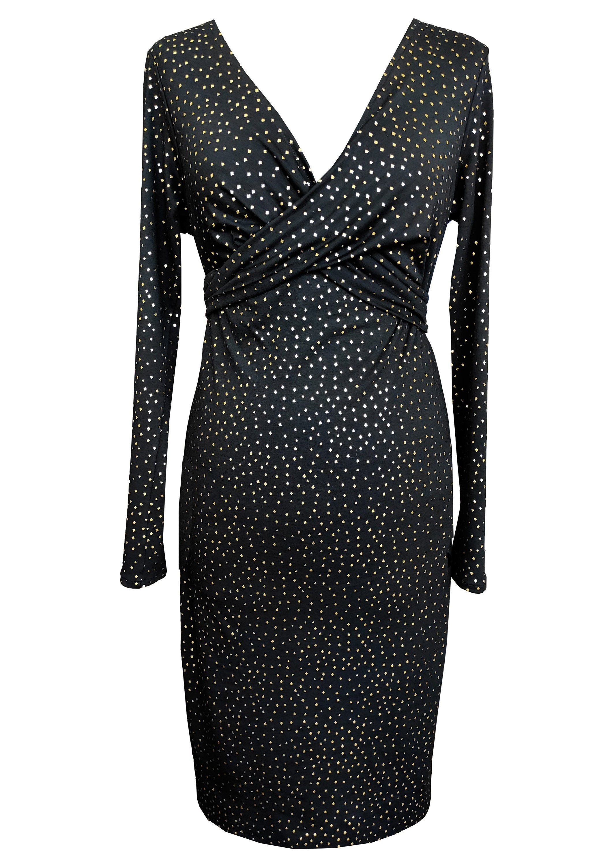 Zwarte en gouden jurk zwarte jurk met gouden stippen zwarte knoopjurk plus size jurk katoenjersey jurk wikkel rond jurk Etsy Nederland