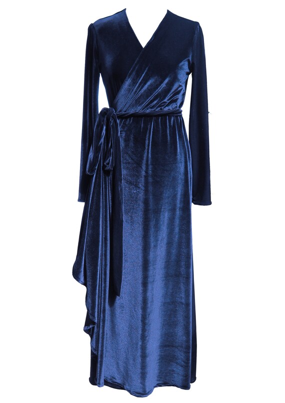 royal blue velvet wrap dress