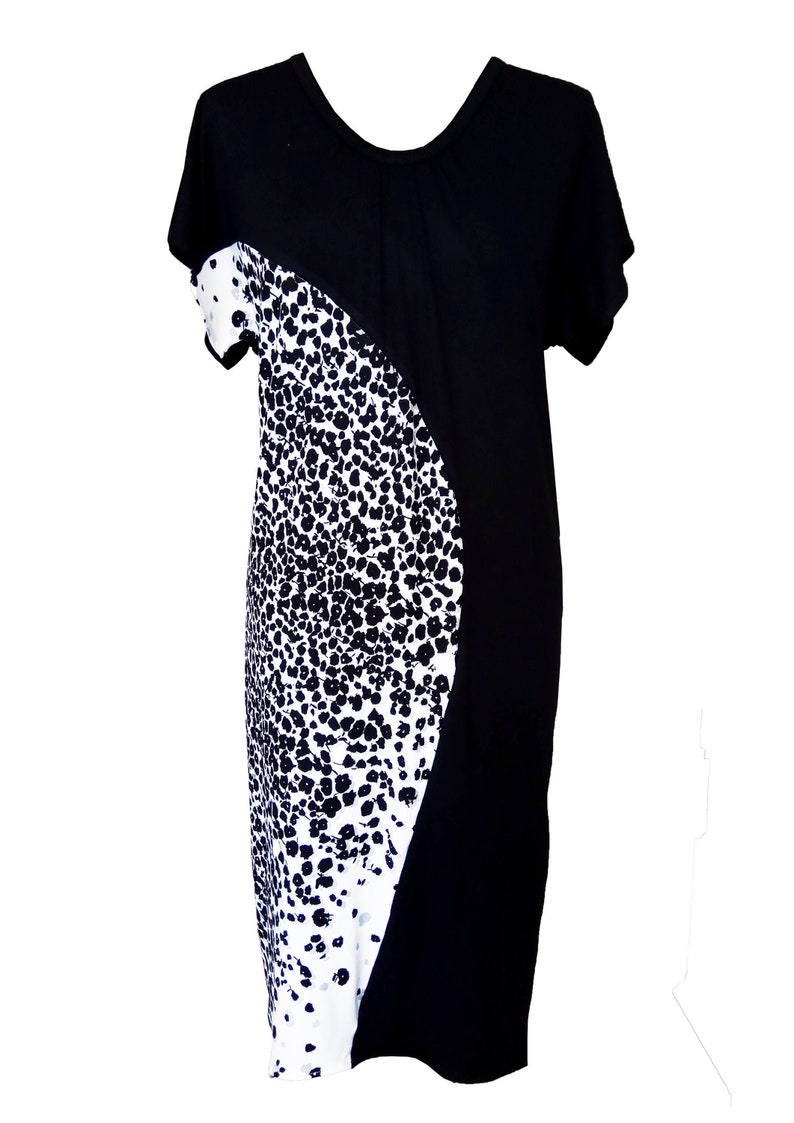 Cotton Jersey Dress Black and White Sack Dress Asymmetric Dress Balloon Dress Plus Size Dress Losse Fit Dress Summer Dress