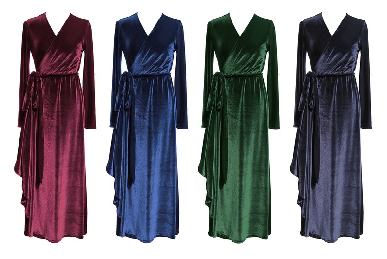 Black Velvet Wrap Dress, Black Velvet Maxi Dress, Plus Size Dress