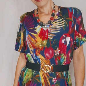 Blue Parrot Maxi Dress, Floral Maxi Flared Dress, Tropical Print Maxi Dress, Plus size Maxi Dress, Women Dress, Birds Print MAxi Dress image 3