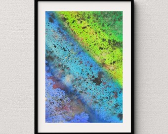 Original Watercolor Painting, Light Blue and Green Watercolor Painting, 7"X5", Colorful Watercolor Painting, Abstract Watercolor Painting