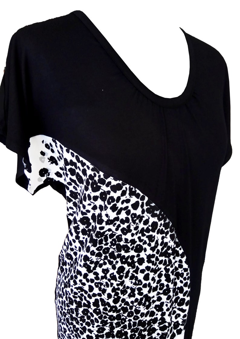 Cotton Jersey Dress Black and White Sack Dress Asymmetric Dress Balloon Dress Plus Size Dress Losse Fit Dress Summer Dress