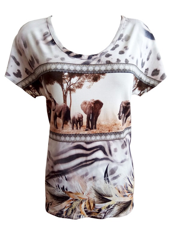Elephants Shirt Cotton Summer Shirt Plus Size Shirt Women