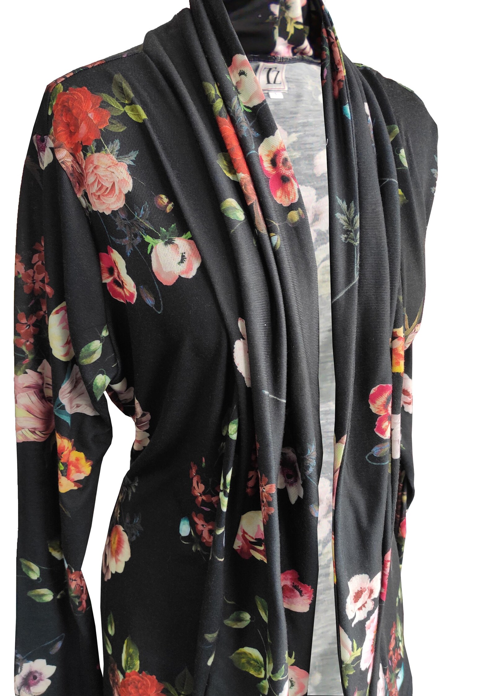 Black Floral Knit Cardigan Plus Size Floral Cardigan Floral Etsy