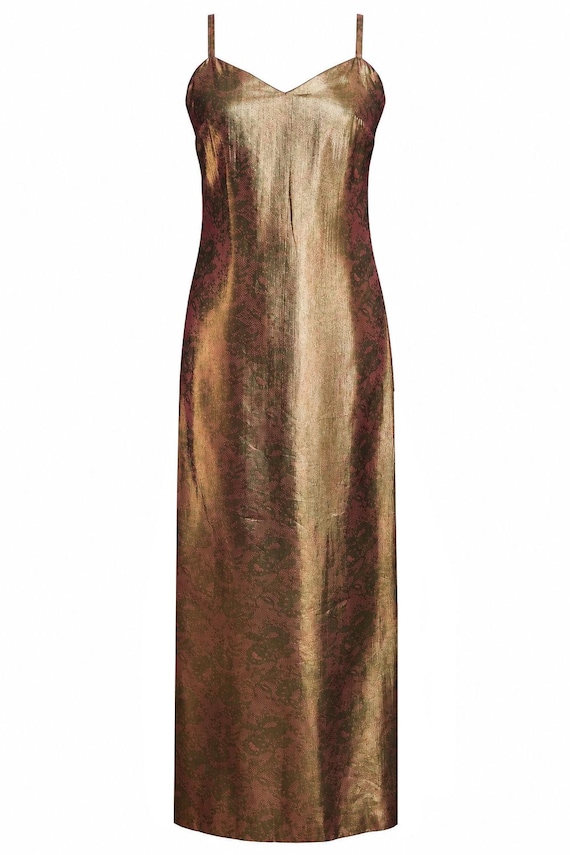 Versus Versace, Vintage Gianni Versace Versus Dress | Metallic Bronze Maxi Gown | 90s Designer Evening Dress | Rare Collectible Vintage Fashion