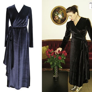 Black Velvet Wrap Dress, Black Velvet Maxi Dress, Plus Size Dress, Black Velvet Evening Dress, Winter Evening Dress, Black Velvet Dress image 1