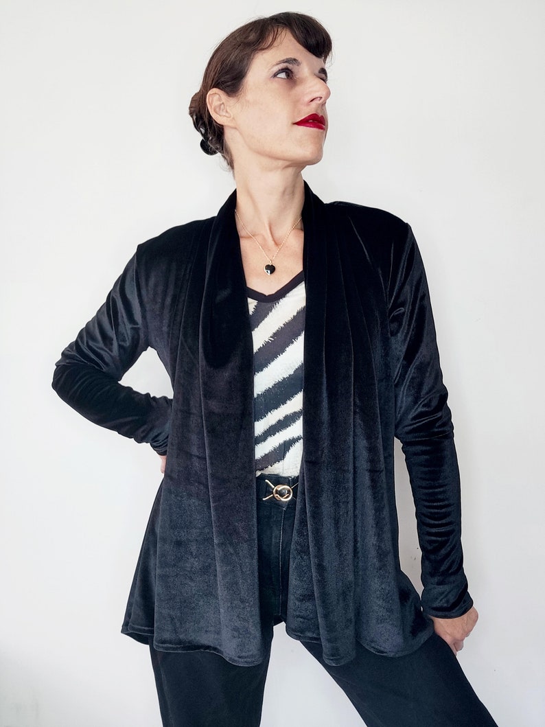 Black Velvet Cardigan, Black Velvet Jacket, Plus Size Clothing, Velvet