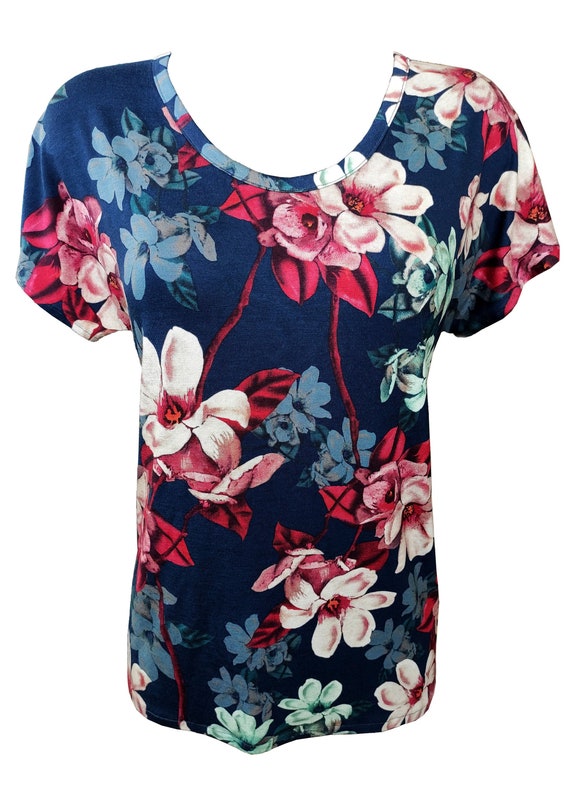 Blue Floral Shirt Plus Size Shirt Summer Shirt Cotton Etsy