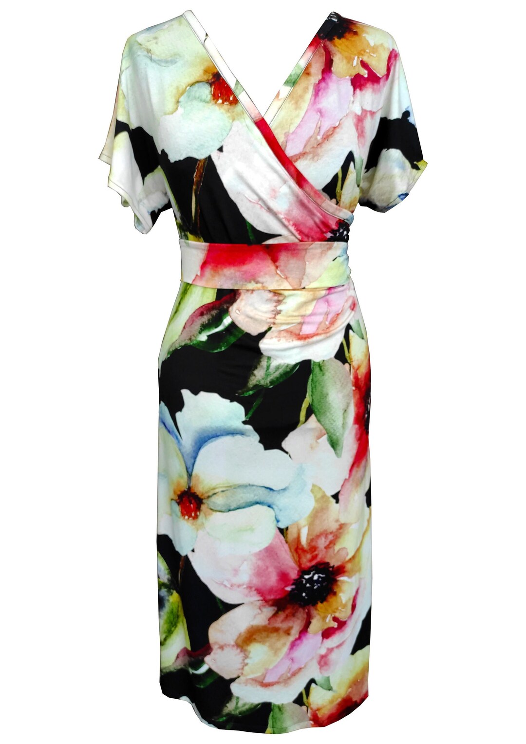 Black Floral Kimono Dress Floral Plus Size Dress Floral Wrap Etsy