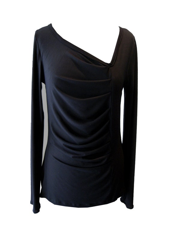 Black Asymmetrical Shirt Plus Size Shirt Black Pleated | Etsy