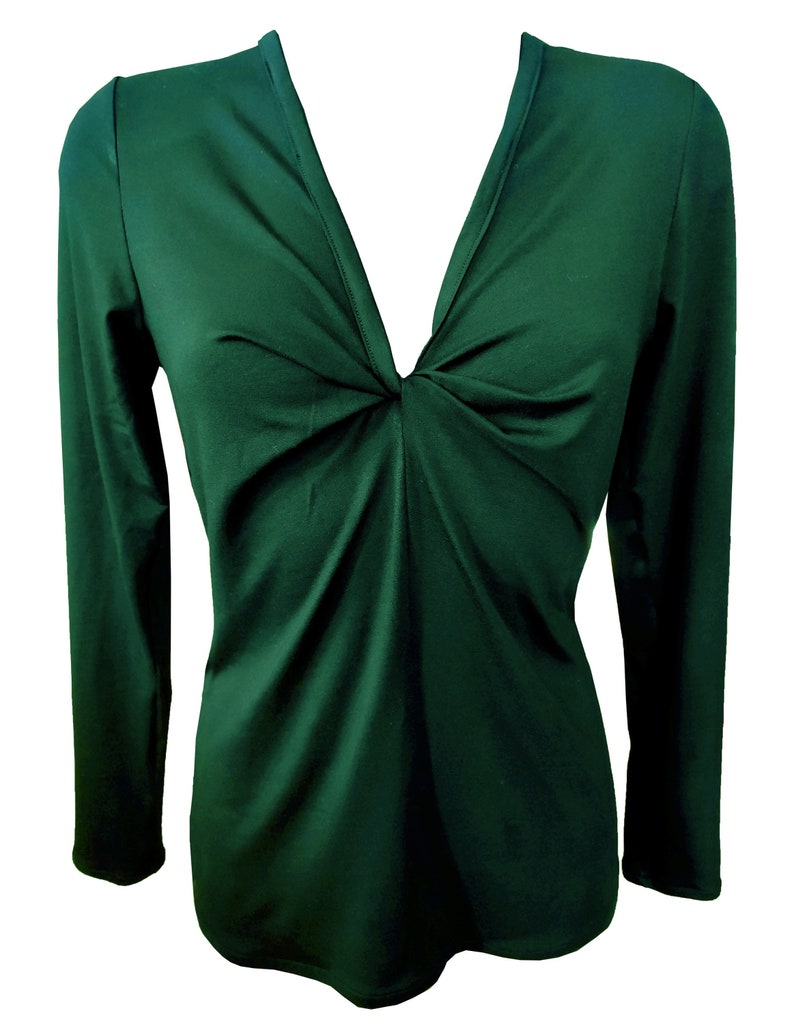 Emerald Green Twist Shirt, Green Plus Size Shirt, Green Jersey Shirt, Green long Sleeves Shirt, Green Twisted Shirt, Green Designer Shirt image 1