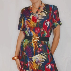 Blue Parrot Maxi Dress, Floral Maxi Flared Dress, Tropical Print Maxi Dress, Plus size Maxi Dress, Women Dress, Birds Print MAxi Dress image 4
