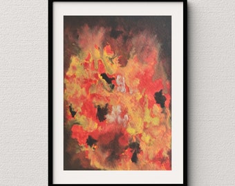 Original Watercolor Painting, Black Red Orange Watercolor Fire Painting, 7"X5", Colorful Watercolor Painting, Abstract Watercolor Painting